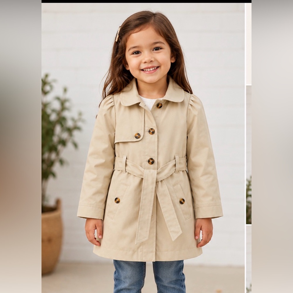Tahari Girls' Tan Belted Pea‎ Coat 4T